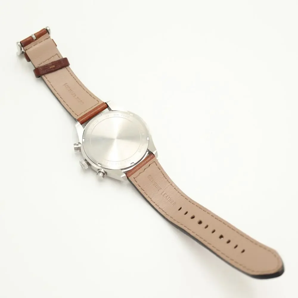 Michael Kors Hangar Mens 45mm Chronograph Watch Brown Leather MK7068 New Battery